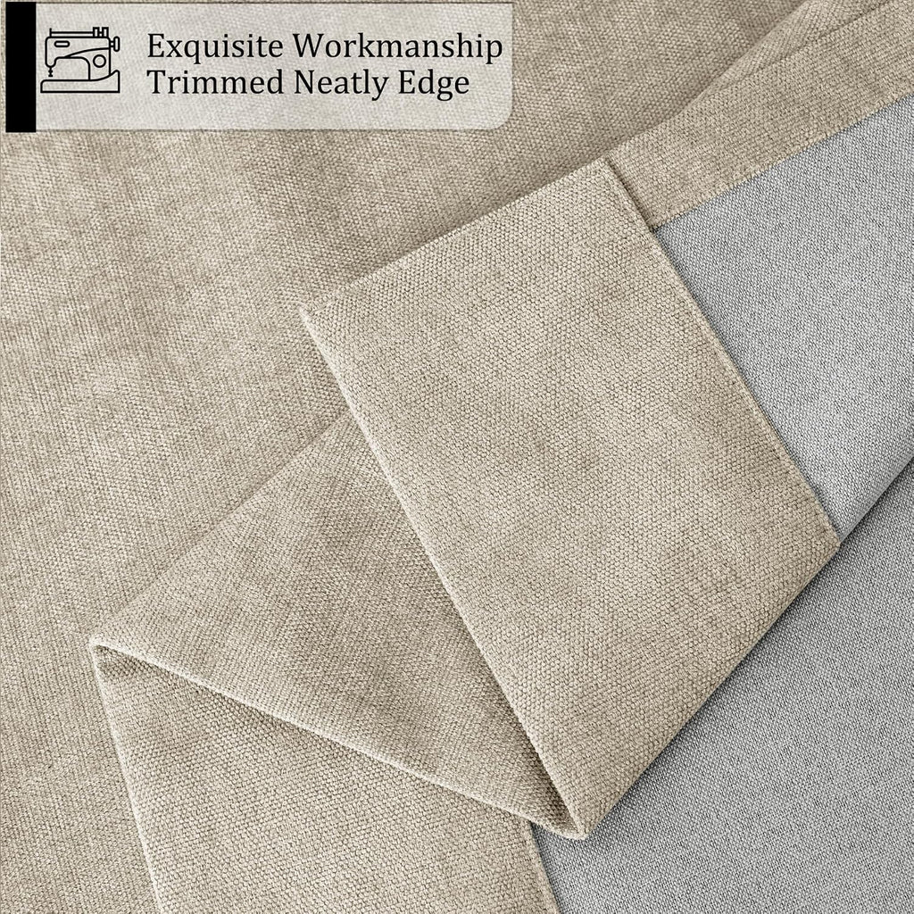 Fcosie 100% Light Blocking Chenille Drapes 96 inches Length, Nickel Grommet Top Curtains for Patio Door Apartment Window Gazebo Outdoor, Total Blackout Draperies, Beige 84' W by 96' L (2 Panels)