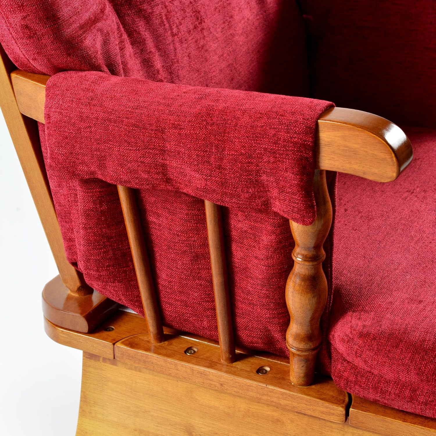 Solid Wood Glider Rocking Chair with Ottoman Set - Stylish Modern Nursery Glider Rocker with Thick Padded Cushion, Smooth Gliding Motion for Living Room, Nursing, Reading - 280LBS Capacity, Red