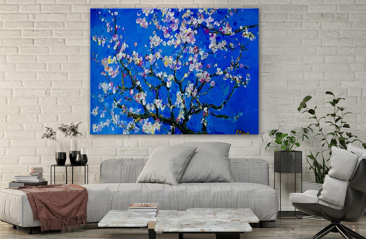 SpiritualHands Vincent Van Gogh Almond Blossom Blue Canvas Wall Art, The Starry Night, Large Framed, Ready to Hang