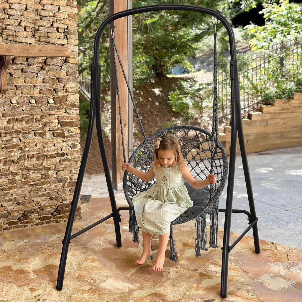 SUNCREAT Hammock Chair with Stand Included, Heavy Duty Hanging Chair with Stand, 400 lbs Capacity, Patent Pending, Gray