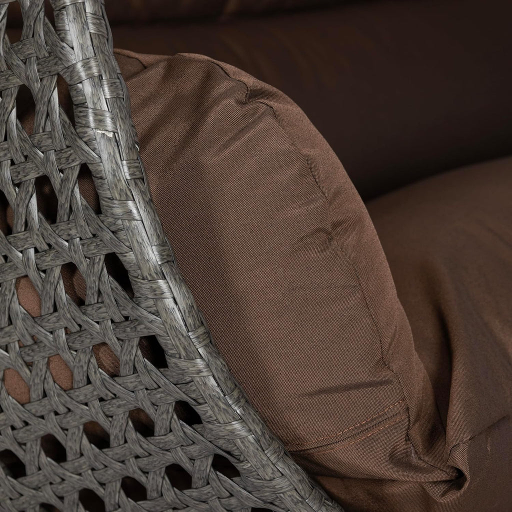 LeisureMod 2 Person Wicker Hanging Egg Chair with Stand & UV-Resistant Cushions for Indoor/Outdoor, Patio, Lounge, Hammock Seat, Brown