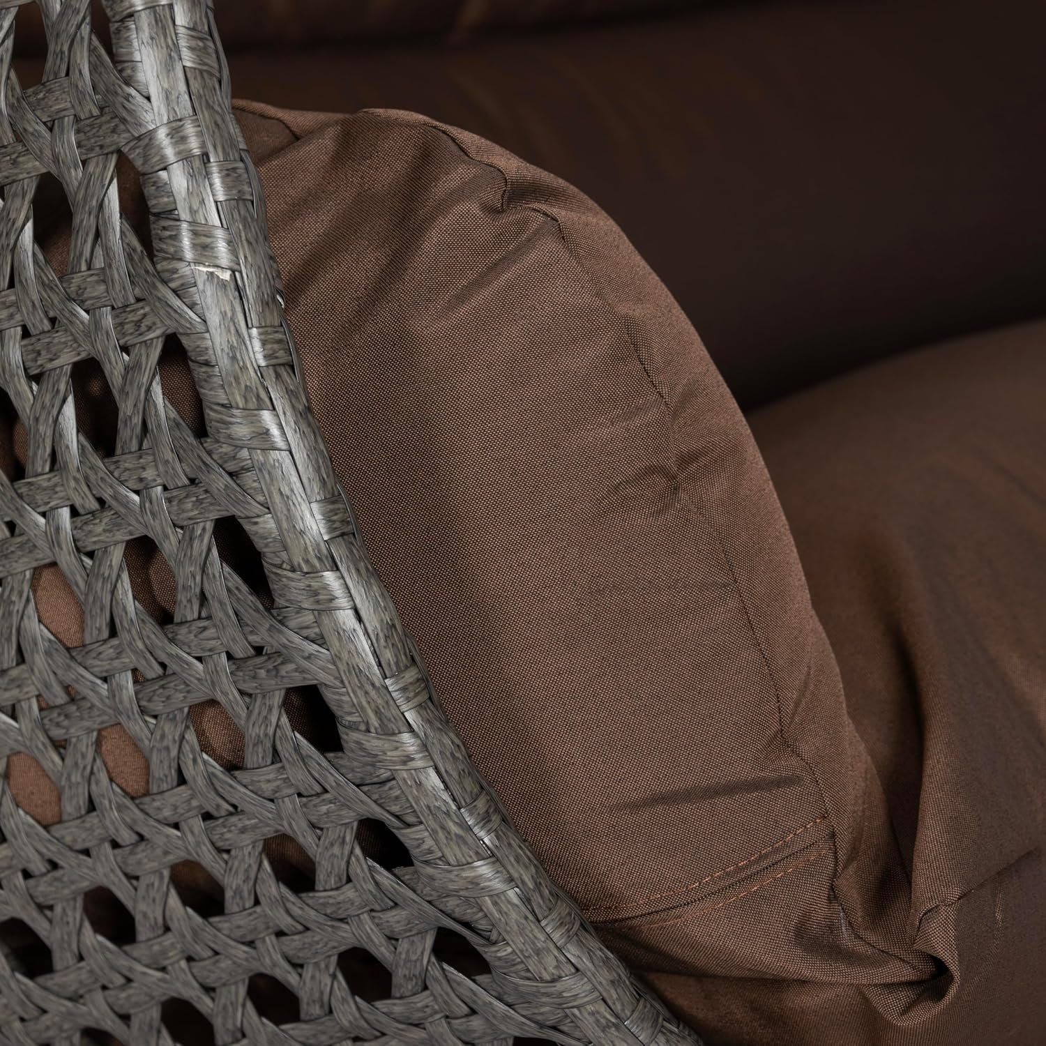 LeisureMod 2 Person Wicker Hanging Egg Chair with Stand & UV-Resistant Cushions for Indoor/Outdoor, Patio, Lounge, Hammock Seat, Brown