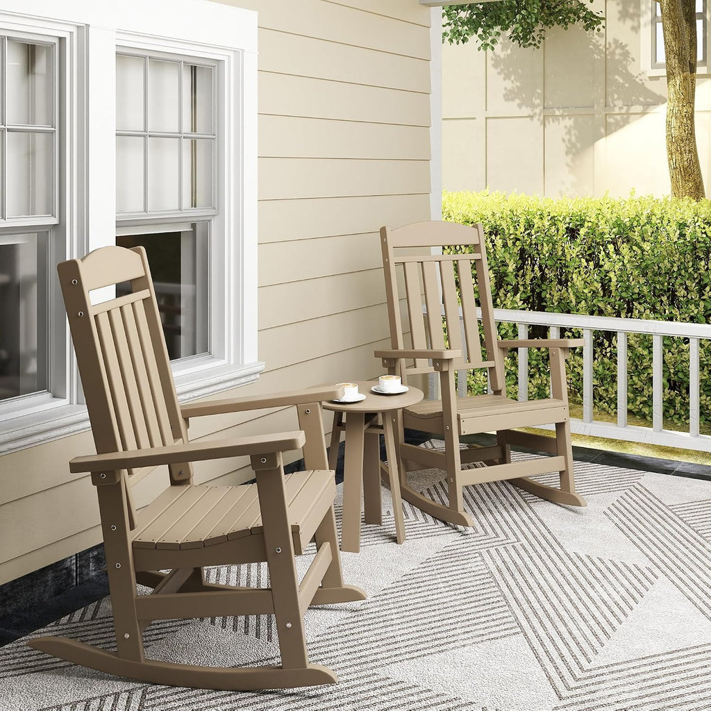 NAVINE Outdoor Rocking Chairs Set of 2, Oversized High Back Patio Rocking Chairs, All Weather Porch Rocking Chairs for Outside. Brown