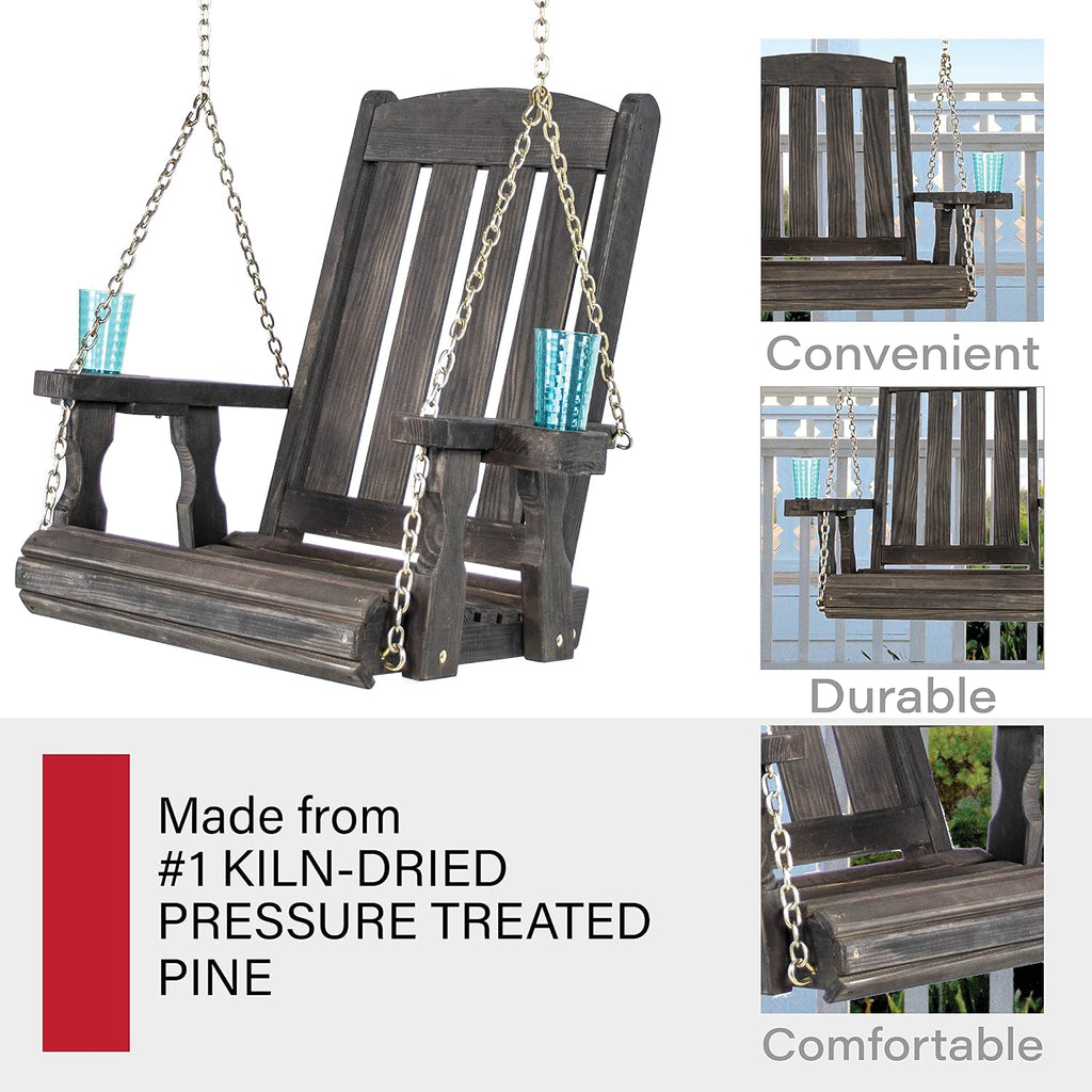Amish Casual Heavy Duty Mission Pressure Treated Swing Chair with Cupholders (Semi-Solid Black Stain)