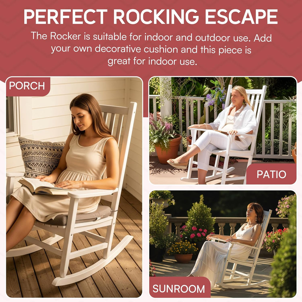 White Porch Rocker/Rocking Chair Acacia Wood