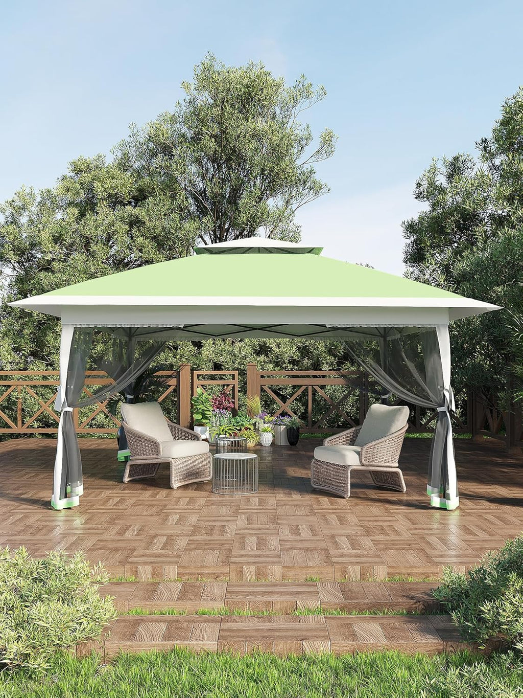Hipicute 13 X 13FT Pop Up Gazebo, Canopy Tent,Gazebos on Clearance,Patio Folding Canopy with Mosquito Netting - Backyard Tent for Party,Wedding, Outdoor Dining, Patio, Backyard (Olive Green+Hemp Grey)