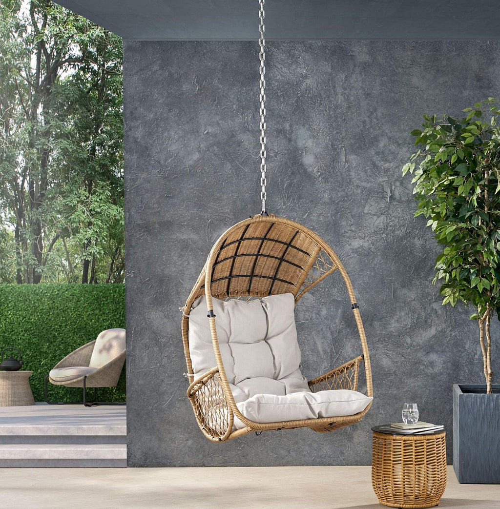 Christopher Knight Home Sidney Outdoor/Indoor Wicker Hanging Chair with 8 Foot Chain (NO Stand), Light Brown and Beige