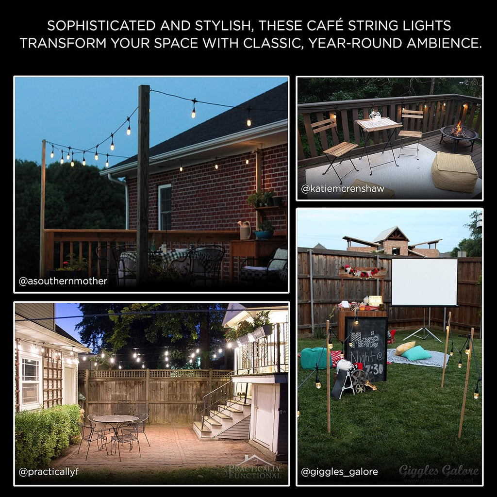 Enbrighten Classic Warm White String Lights, 48ft Black Cord, 24 Shatterproof Acrylic Bulbs, Weatherproof, Outdoor String Lights, 31664 (Pack of 2)