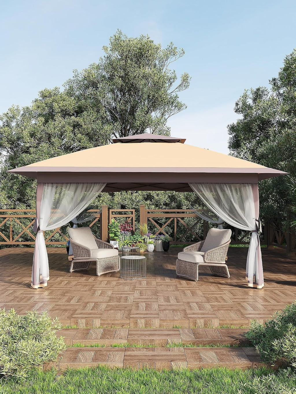 13x13 Pop Up Gazebo, Outdoor Canopy Tent with Mosquito Net, Height Adjustable Canopy Gazebo, Large Shade Tent for Camping, Lawn, Backyard, Garden, Patio