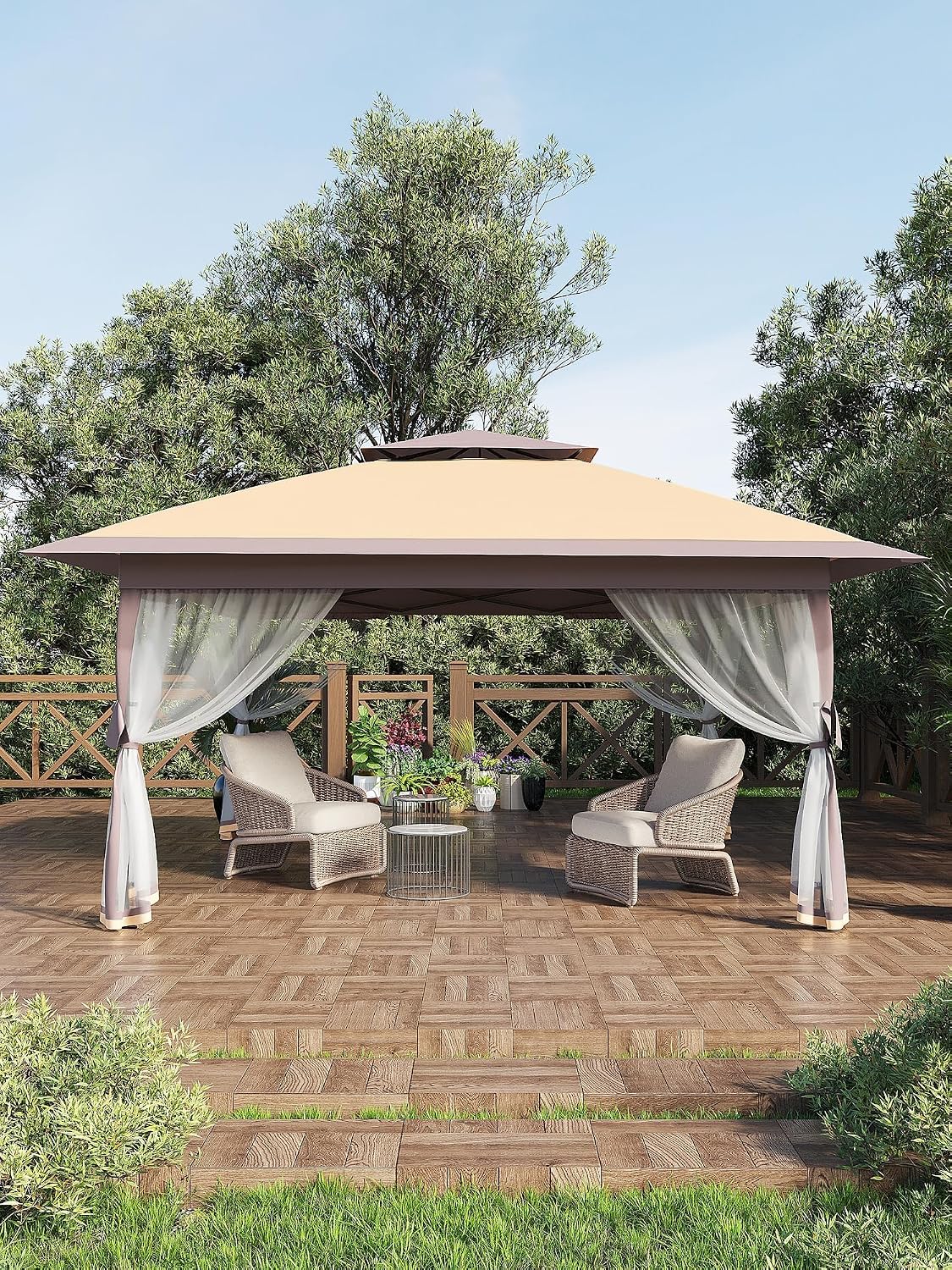13x13 Pop Up Gazebo, Outdoor Canopy Tent with Mosquito Net, Height Adjustable Canopy Gazebo, Large Shade Tent for Camping, Lawn, Backyard, Garden, Patio