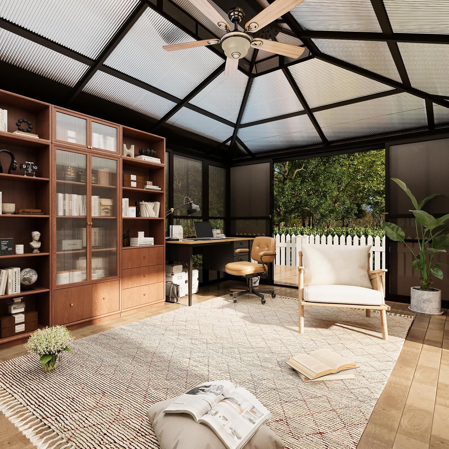 EROMMY 10x12 Sunroom Gazebo, Polycarbonate Roof Outdoor Solarium with Sliding Door & Adjustable Window Panels, Enclosed Patio Sunroom with Mesh Screens, Aluminum Frame Backyard Enclosure
