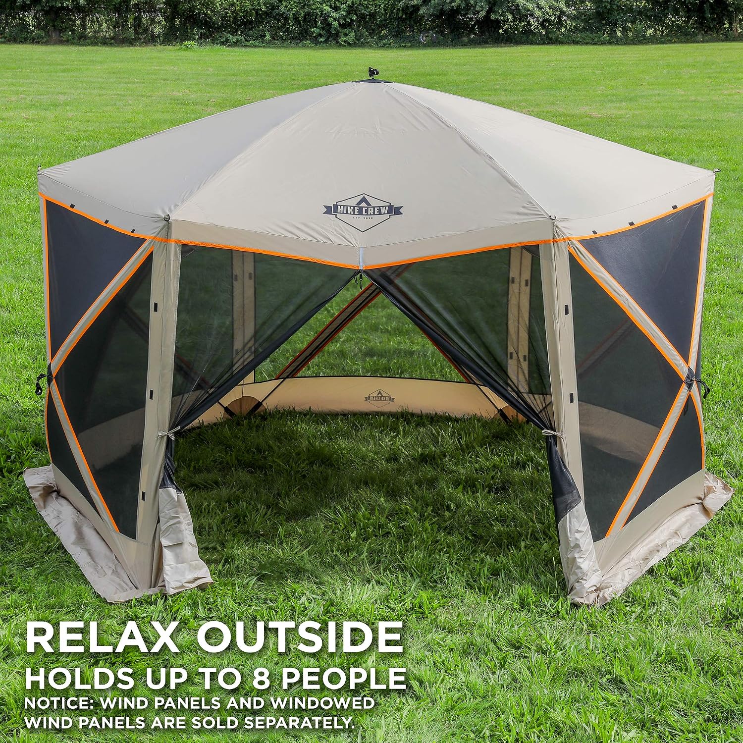 Hike Crew 6-Panel Pop-Up Screen House Gazebo 140x140 Inch – Instant Setup 6-Sided Hub Tent UV Resistant (SPF 50+) Fits 9 People Heavy Duty 210D Material – Includes Carry Bag & Ground Stakes