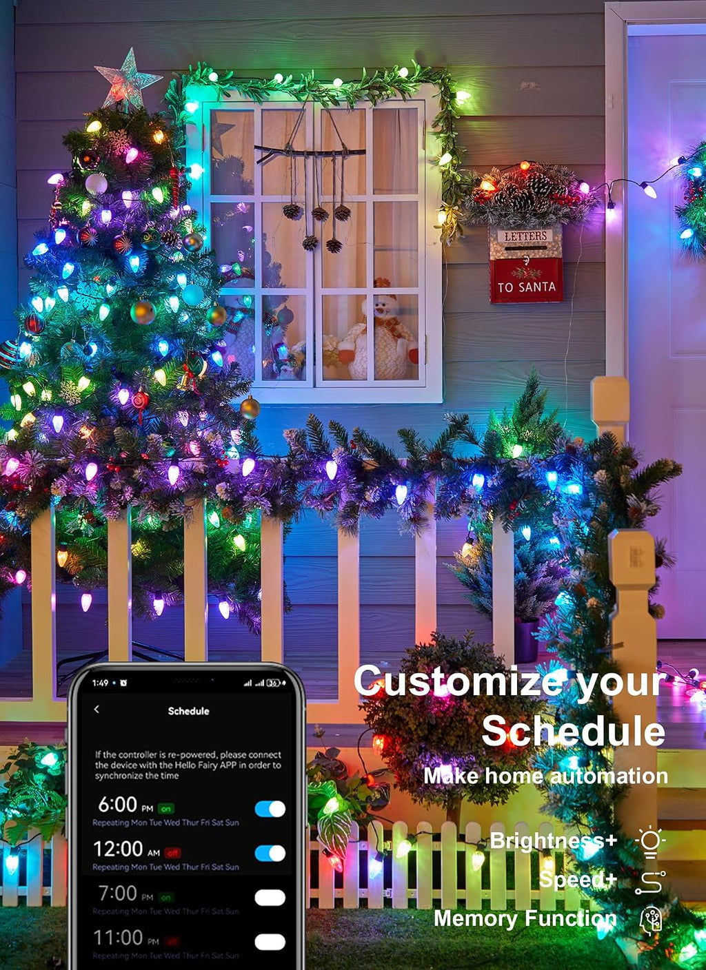 Brightown Smart C9 Christmas Lights Outdoor, 200 LED Christmas Color Changing Fairy Lights App Control, Music Sync, RGB, Shatterproof Connectable C9 String Lights for Tree House Indoor Xmas Decor