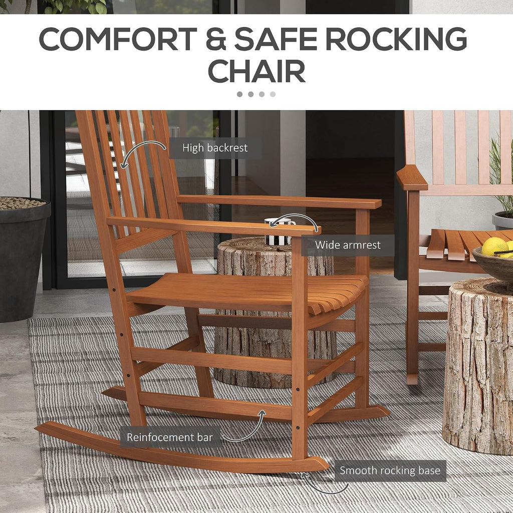 Outsunny Outdoor Rocking Chair Set of 2, Patio Rocking Chair with Smooth Curves, High Density Wooden Rockers for Lawn Garden Porch, Supports Up to 350lbs, Teak