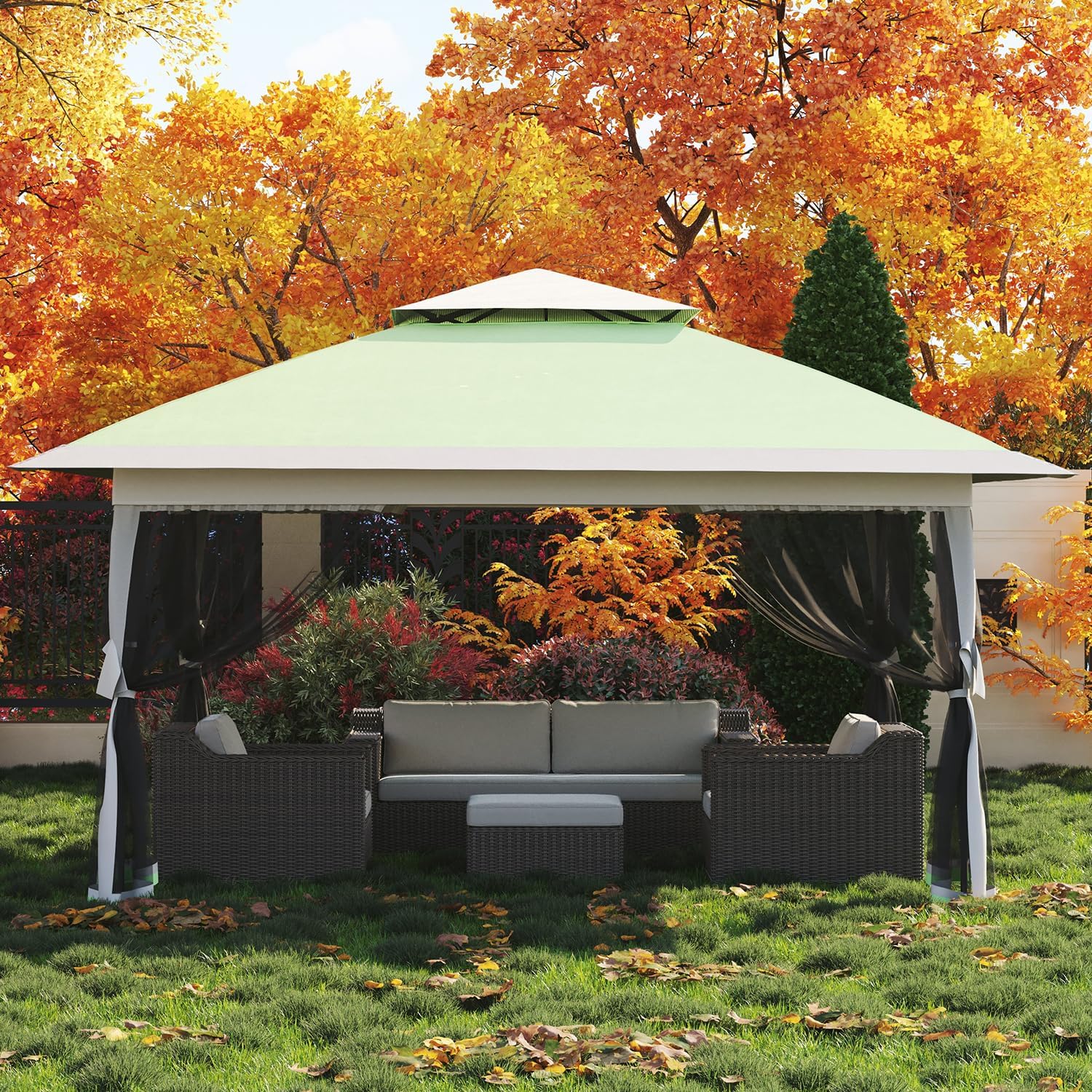 13x13 Canopy Tent, Pop Up Gazebo with Mosquito Netting, Outdoor Gazebo with 4 Sandbags & Wheeled Bag, pop up Canopy for Backyard & Patio Furniture, Patio, Deck