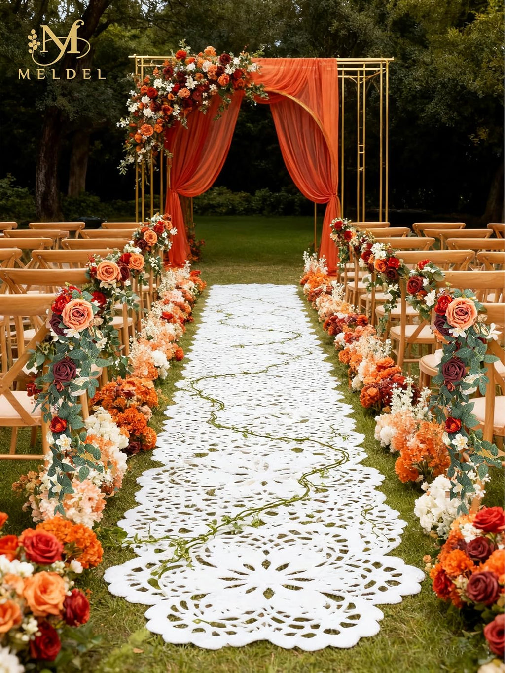 10pcs Wedding Chair Decorations Aisle Floral Swag Artificial Pew Flowers Hanging Garland Burgundy & Orange for Ceremony Reception Church Rose Floral Faux Arrangement Party Outdoor Garden Decor