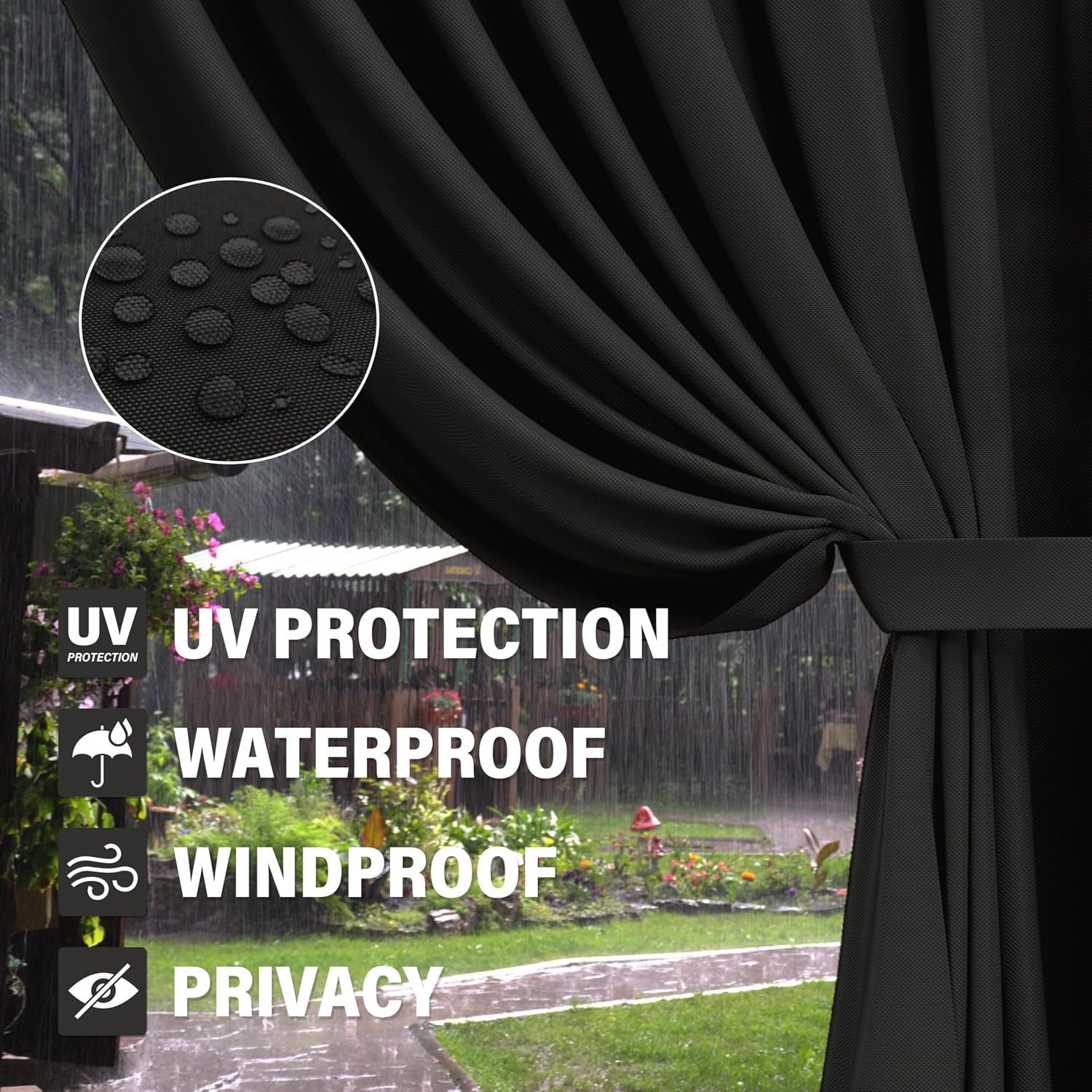 Outdoor Gazebo Curtain Replacement Universal 4-Panel Sidewalls 12' X 14',Outdoor Patio Waterproof Privacy Curtain with Double Zipper for Patio,Garden, and Backyard (Curtain Only)
