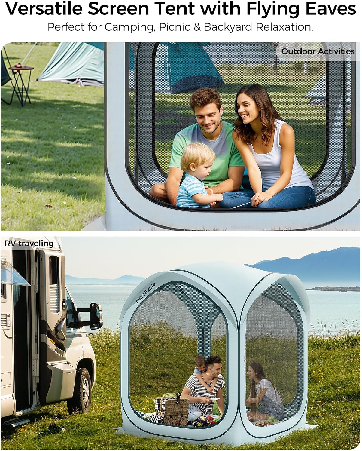 Pop-Up Screen Tent Pop-Up Screen Tent with Mesh Walls – Instant Portable Outdoor Shelter with Carry Bag for Camping, Patio, Backyard, Deck, Beach – 6×6 FT, Blue