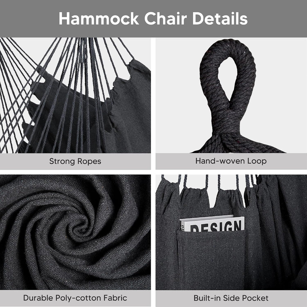 SUNCREAT 2-in-1 Hammocks Convertible Portable Double Hammock with Stand Included, Outdoor Hammock and Stand, Patented, Dark Grey with Tassel