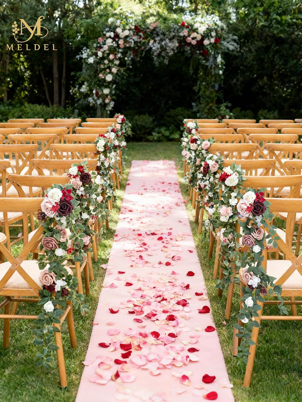 10pcs Wedding Aisle Decorations Chair Floral Swag Artificial Pew Flowers Hanging Garland Burgundy & Pink for Ceremony Reception Church Rose Floral Faux Arrangement Party Outdoor Garden Decor