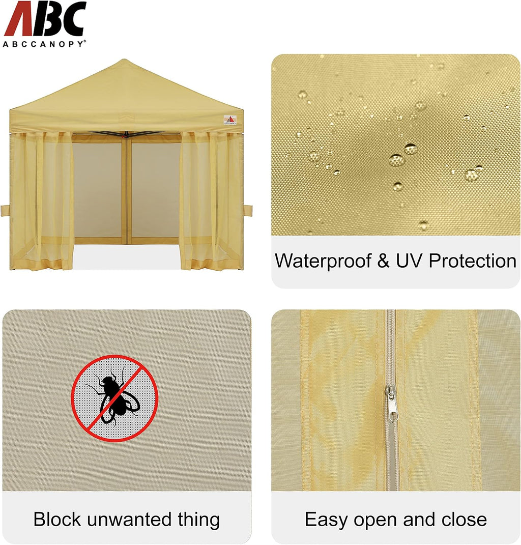 ABCCANOPY 10x10 Easy Pop Up Gazebo Canopy Tent Instant Outdoor Screen House with Netting Walls, Beige