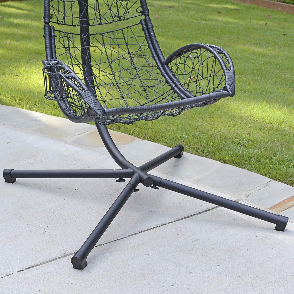Cushioned Rattan Wicker Hanging Chair with Stand