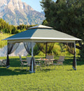 13x13 ft Pop Up Gazebo,Canopy Tent with Mosquito Netting,Outdoor Patio Gazebo,Backyard Tent for Party,Wedding,Outdoor Dining(Dark Army Green+Hemp Grey)