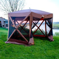Backyard Expressions 12' x 12' Pop Up 6 Sided Portable Hub Gazebo Screen Canopy Tent with Ground Stakes & Carry Bag
