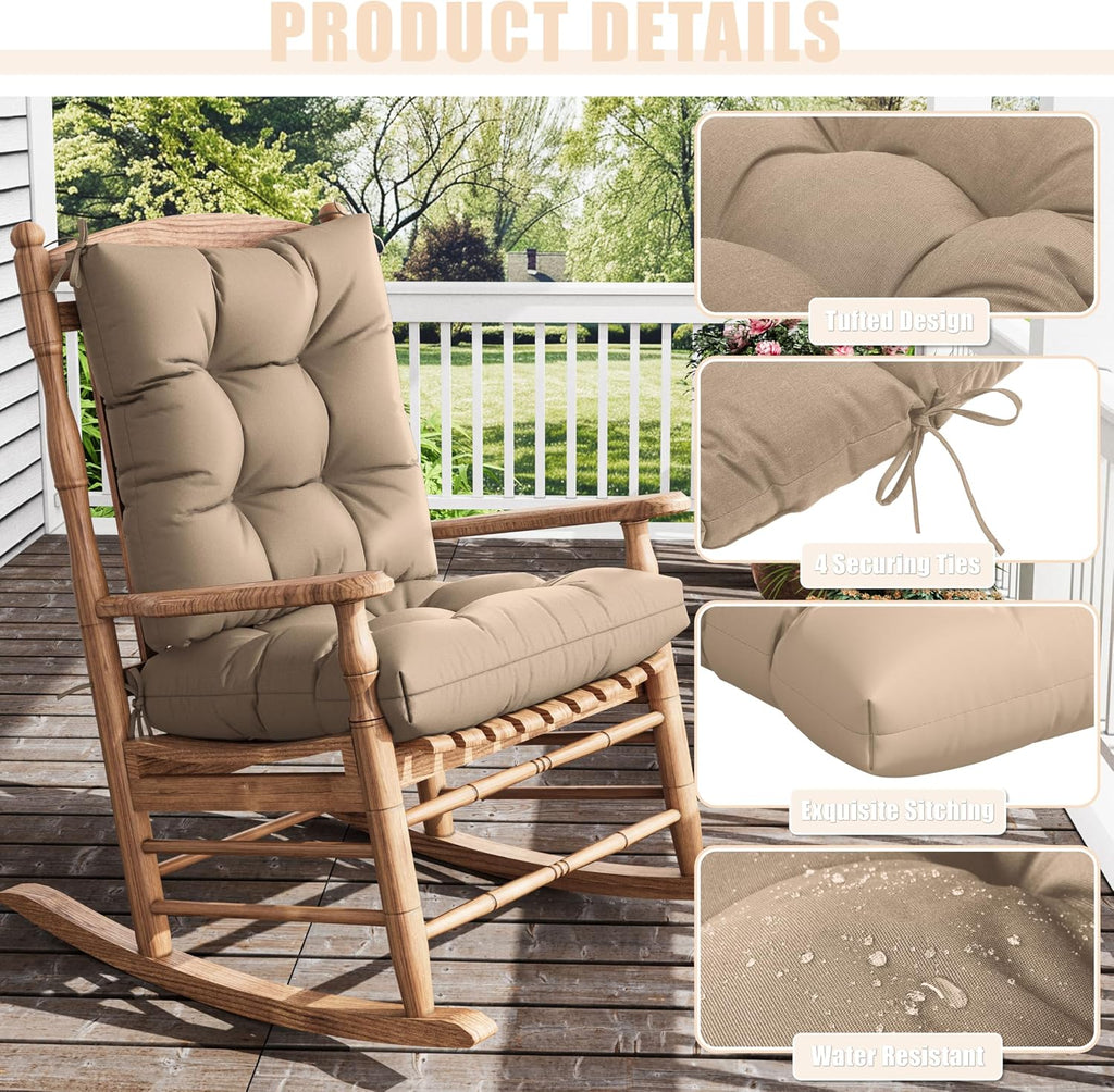 2sets Rocking Chair Cushion Set,Outdoor Patio Chair Cushions,Waterproof and Fade-Resistant Replacement Tufted Pads with Ties for Indoor Outdoor Rocker/Patio/Swing Chair,42 x 21 x 5 Inches