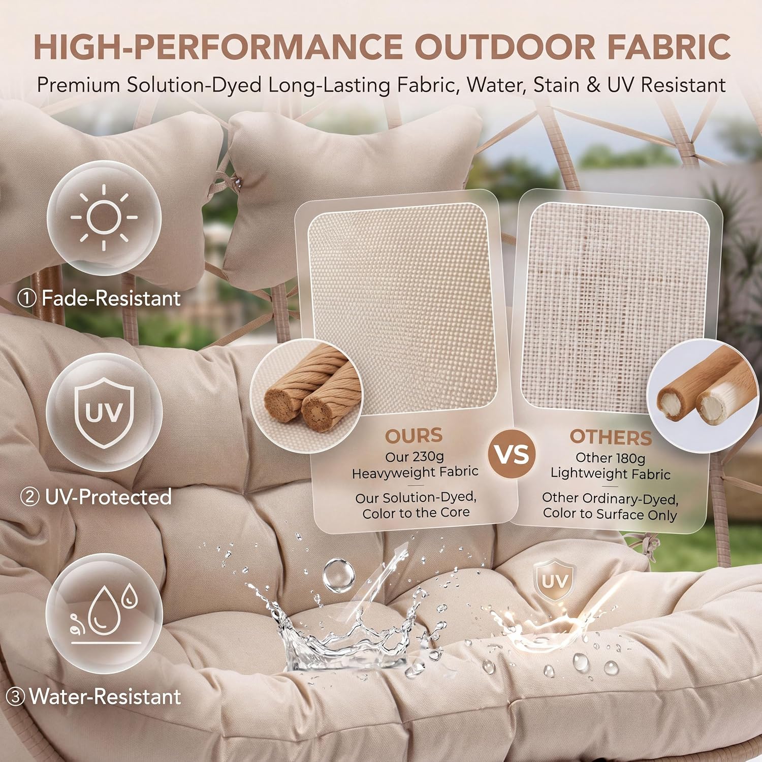 NICESOUL Double Egg Chair Outdoor Indoor, Oversized Swing with Stand for 2, All-Weather Rattan Hanging Loveseat Comfy, Patio Swing Seat with Cushion & Cover for Living Room, Porch, Beige & Teal