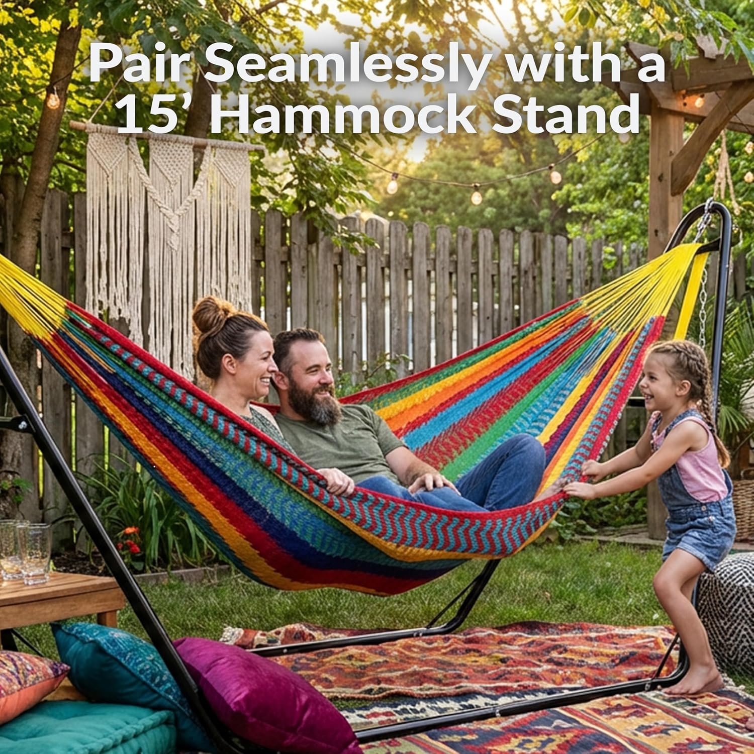 Sunnydaze Handwoven XXL Thick Cord Mayan Double Hammock for Outside - 625-Pound Capacity Heavy-Duty Outdoor Hammock - Multicolor