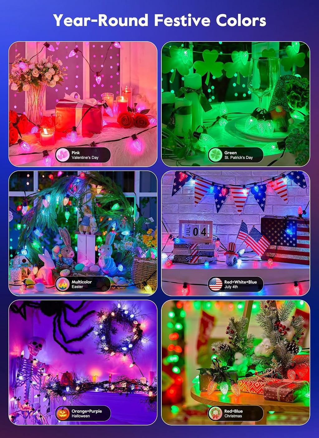 Brightown Smart C9 LED Christmas Lights, 150 LED RGB C9 String Light with Remote, App Control, Music Sync, Connectable Waterproof Outdoor Christmas Lights for House Tree Patio Holiday Xmas Decor