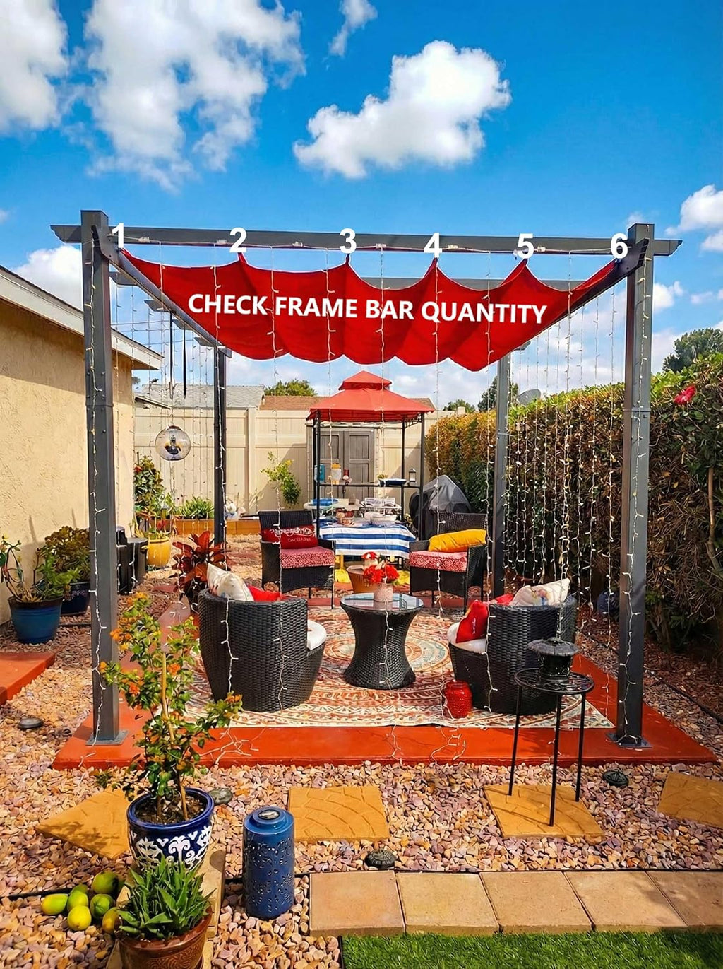 Pergola Shade Cover Replacement Canopy Top Compatible with 10 X 10 ft 6-Bar Pergola Frames - Red (Canopy Size 116' W x 95' L, Canopy Top Only)