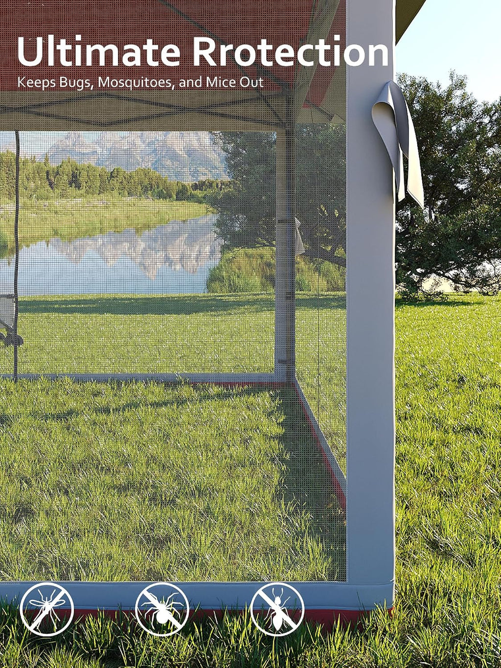 13 X 13 Pop Up Gazebo with Mosquito Netting,Outdoor Patio Gazebo,Outdoor Canopy Tent with Mosquito Netting,Backyard Tent,Red + Light Grey
