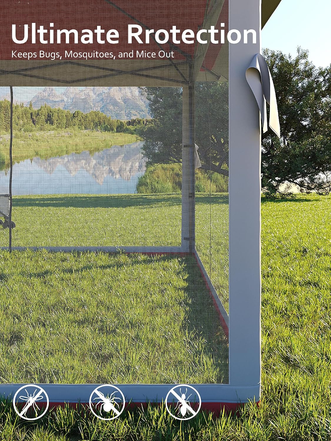 13 X 13 Pop Up Gazebo with Mosquito Netting,Outdoor Patio Gazebo,Outdoor Canopy Tent with Mosquito Netting,Backyard Tent,Red + Light Grey