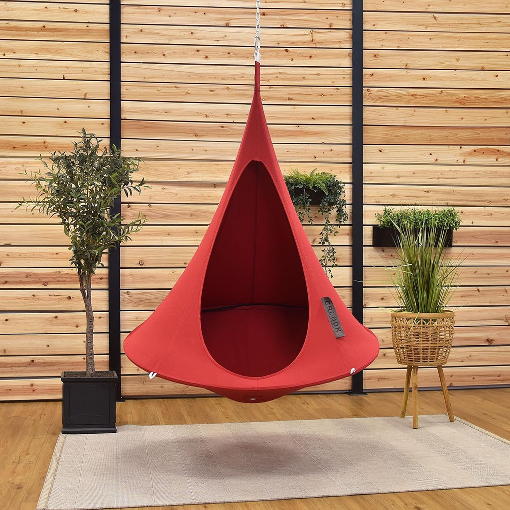 Cacoon Hanging Chair for Kids - Weight Capacity 220Lbs - Outdoor and Indoor Use - Hanging Kit Included - Aluminum Ring for Durability (Chili Red)