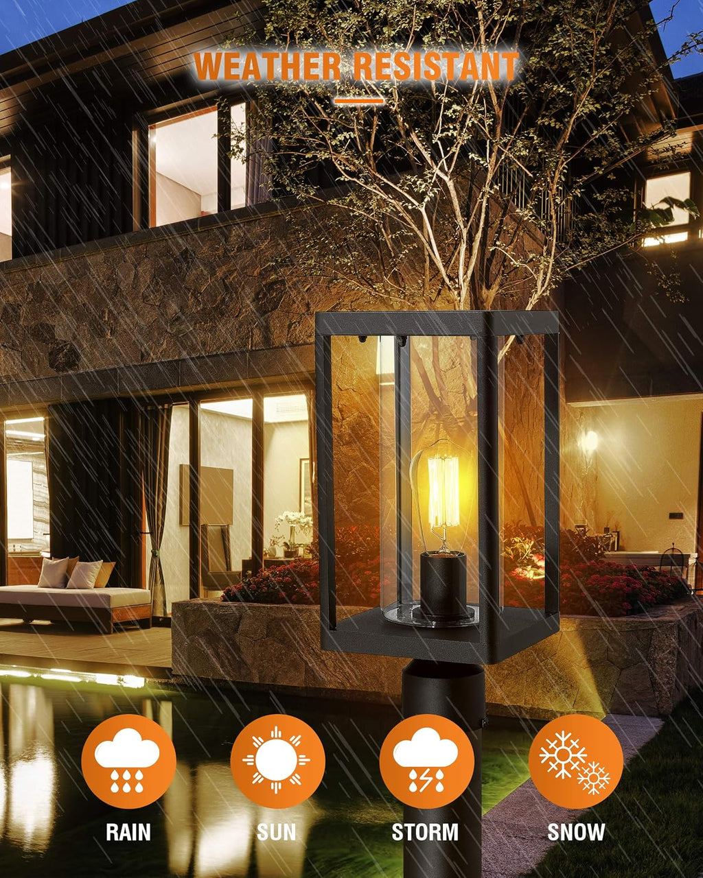 Beionxii Outdoor Post Lantern, 20inch Large Modern Lamp Post Light Fixture Exterior Pillar Lights with Pier Mount Base, Black Cast Aluminum w/Clear Cylinder Glass - A291P-2PK (NOT Solar, 110-120V AC)