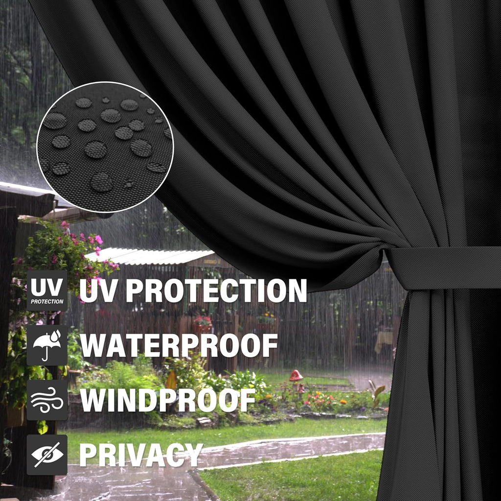 Outdoor Gazebo Curtain Replacement Universal 4-Panel Sidewalls 10' X 12',Outdoor Patio Waterproof Privacy Curtain with Double Zipper for Patio,Garden, and Backyard (Curtain Only)