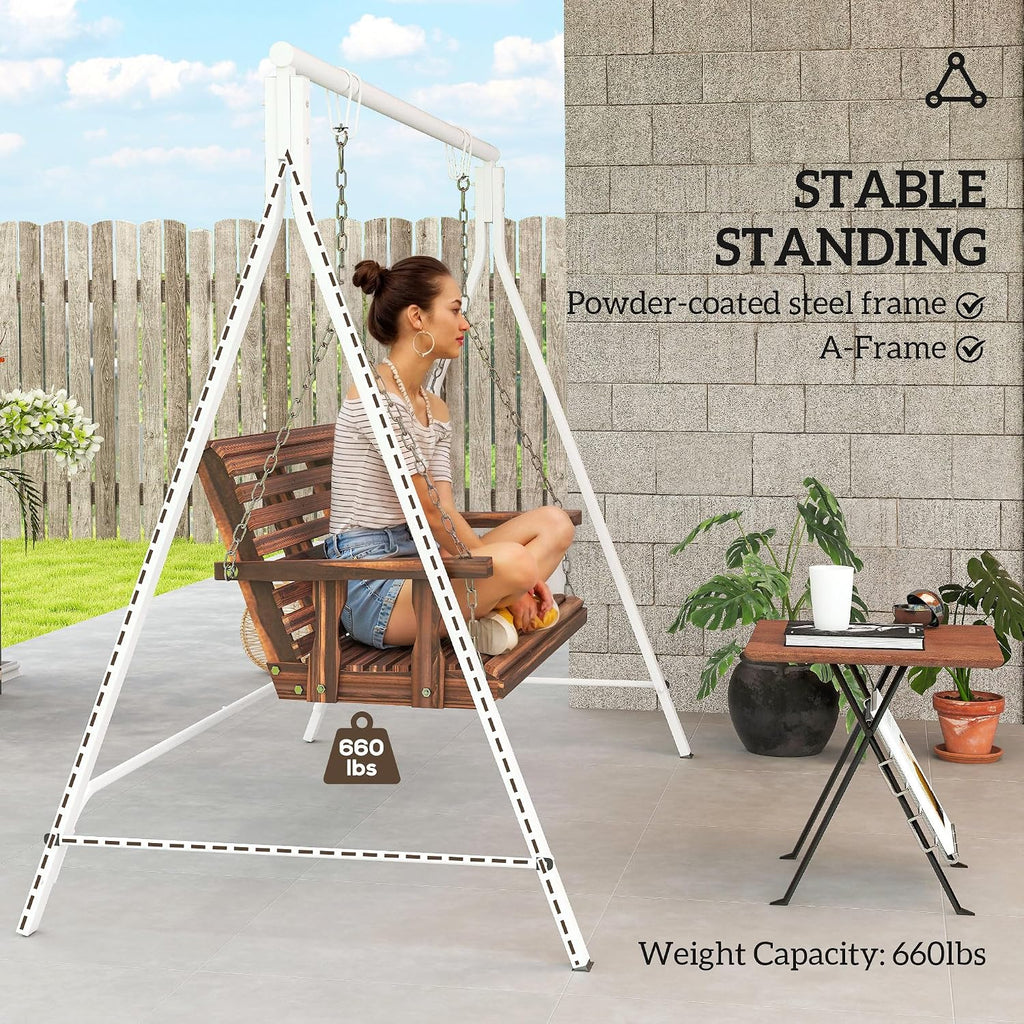 Outsunny Metal Porch Swing Stand, Heavy Duty Swing Frame, Hanging Chair Stand Only, 528 LBS Weight Capacity, for Backyard, Patio, Lawn, Playground, White