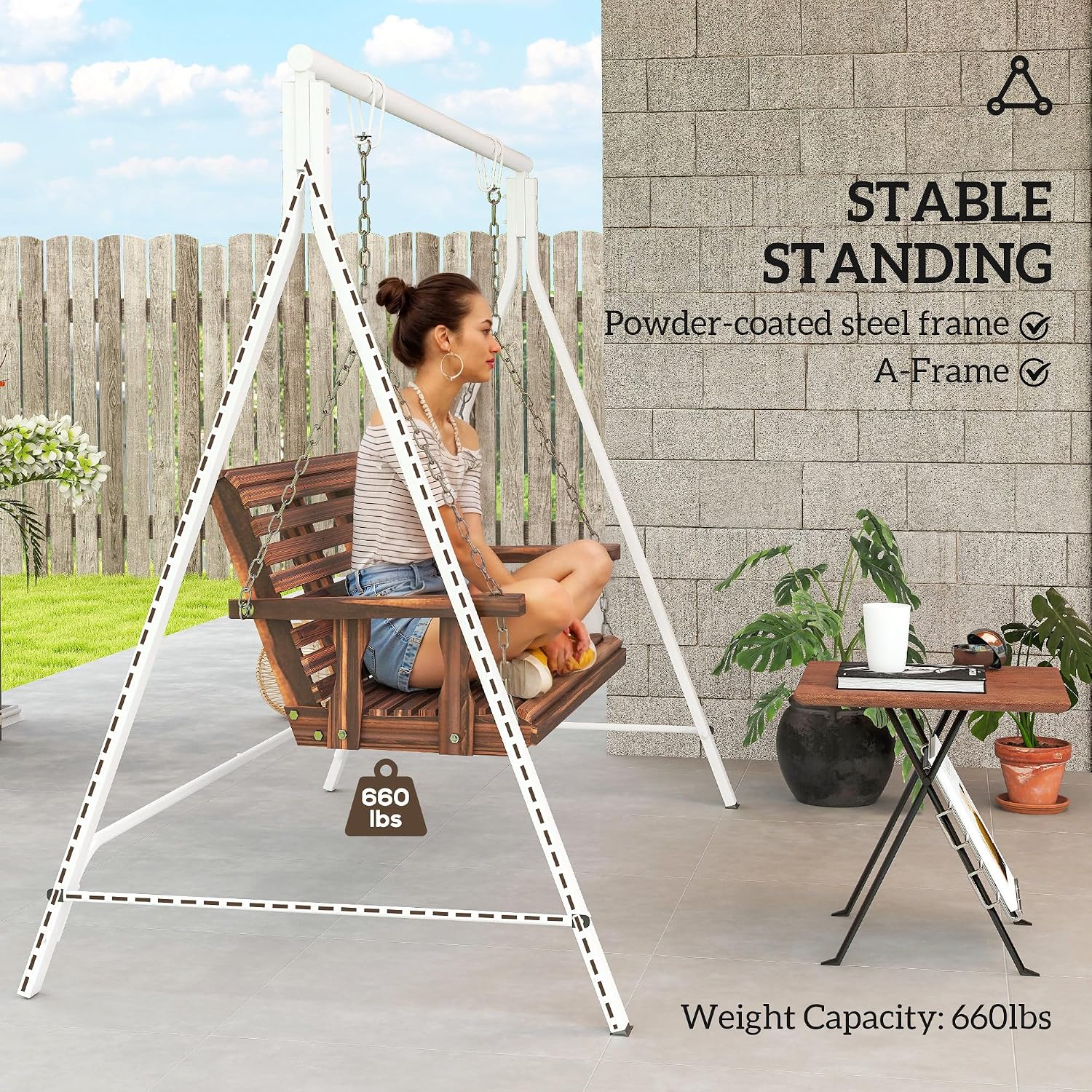 Outsunny Metal Porch Swing Stand, Heavy Duty Swing Frame, Hanging Chair Stand Only, 528 LBS Weight Capacity, for Backyard, Patio, Lawn, Playground, White