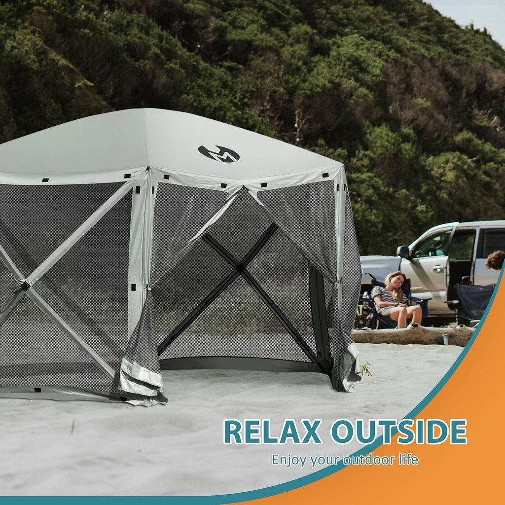 Exacme Portable Gazebo Pop up Tent for Camping, Outdoor Four Sides Pop-up Clam Screen Tent with Canopy Shelter, 1024 (6PC, Silver Grey)