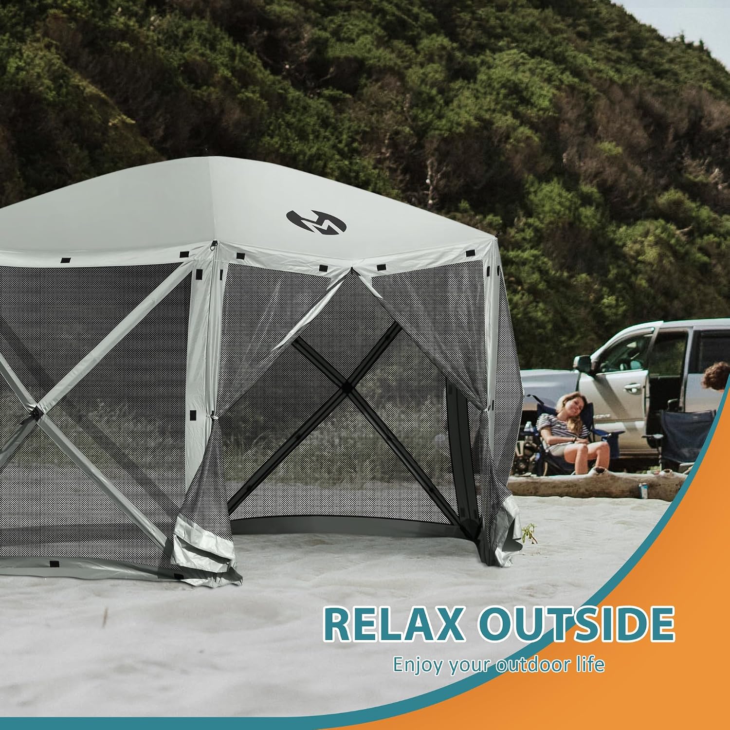 Exacme Portable Gazebo Pop up Tent for Camping, Outdoor Four Sides Pop-up Clam Screen Tent with Canopy Shelter, 1024 (6PC, Silver Grey)
