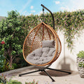 Egg Hanging Chair with Stand, Indoor Outdoor Hammock Egg Chair with Cushion for Patio Bedroom Balconyg Egg Chair (Brown+Yellow,Grey)