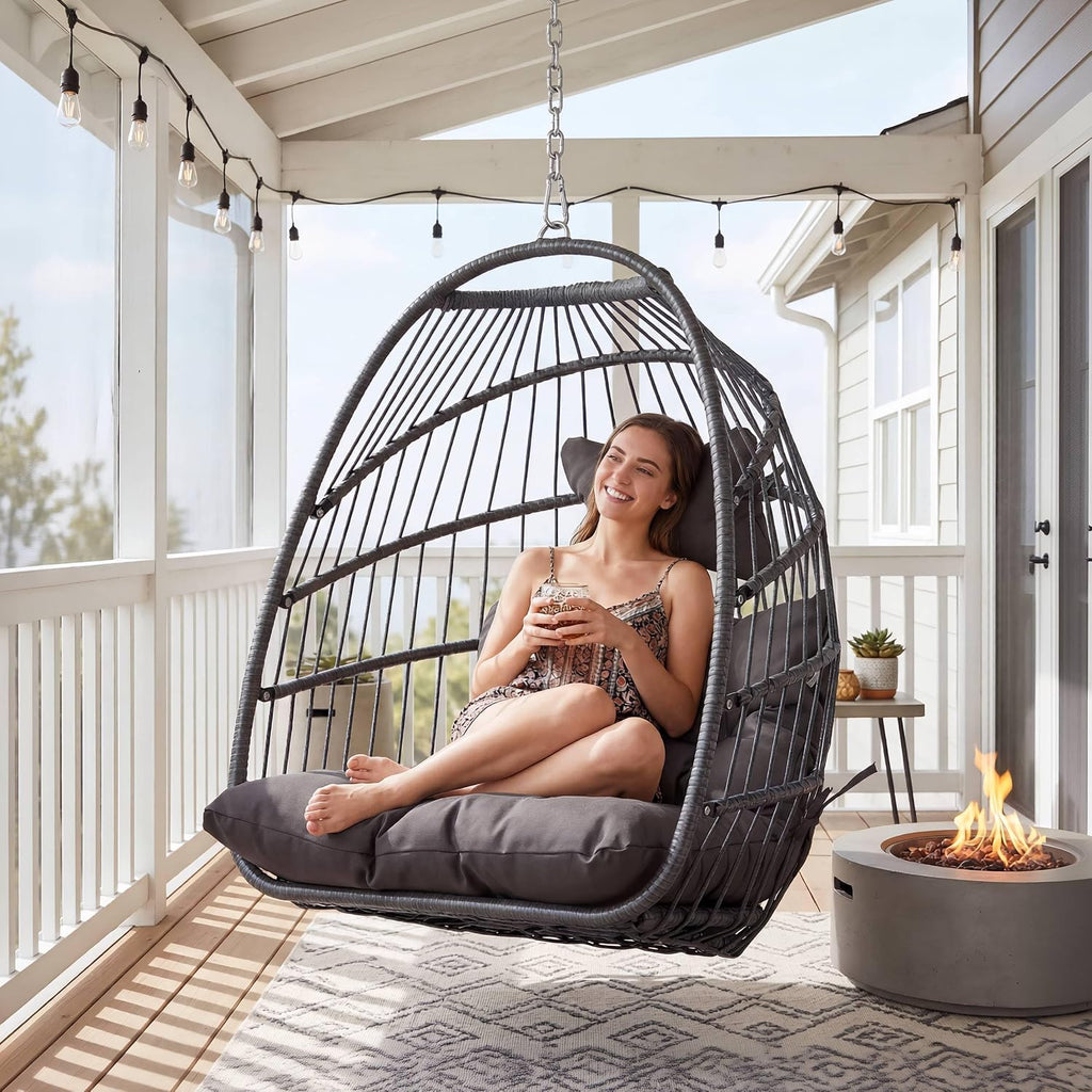 Nicesoul Foldable Space-Saving Hanging Egg Chair No Stand, 350lbs Reinforced Frame with Swing Design, Deep Seat with Thick Cushion, UV-Resistant Outdoor Indoor Use for Balcony Patio, Dark Grey
