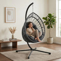 Hanging Egg Chair with Stand, Foldable Swing Hammock Chair, All-Weather Core-Spun Polyester Rope, Yarn-Dyed Cushion, 350LBS, Indoor Outdoor Patio Balcony (Dark Grey)