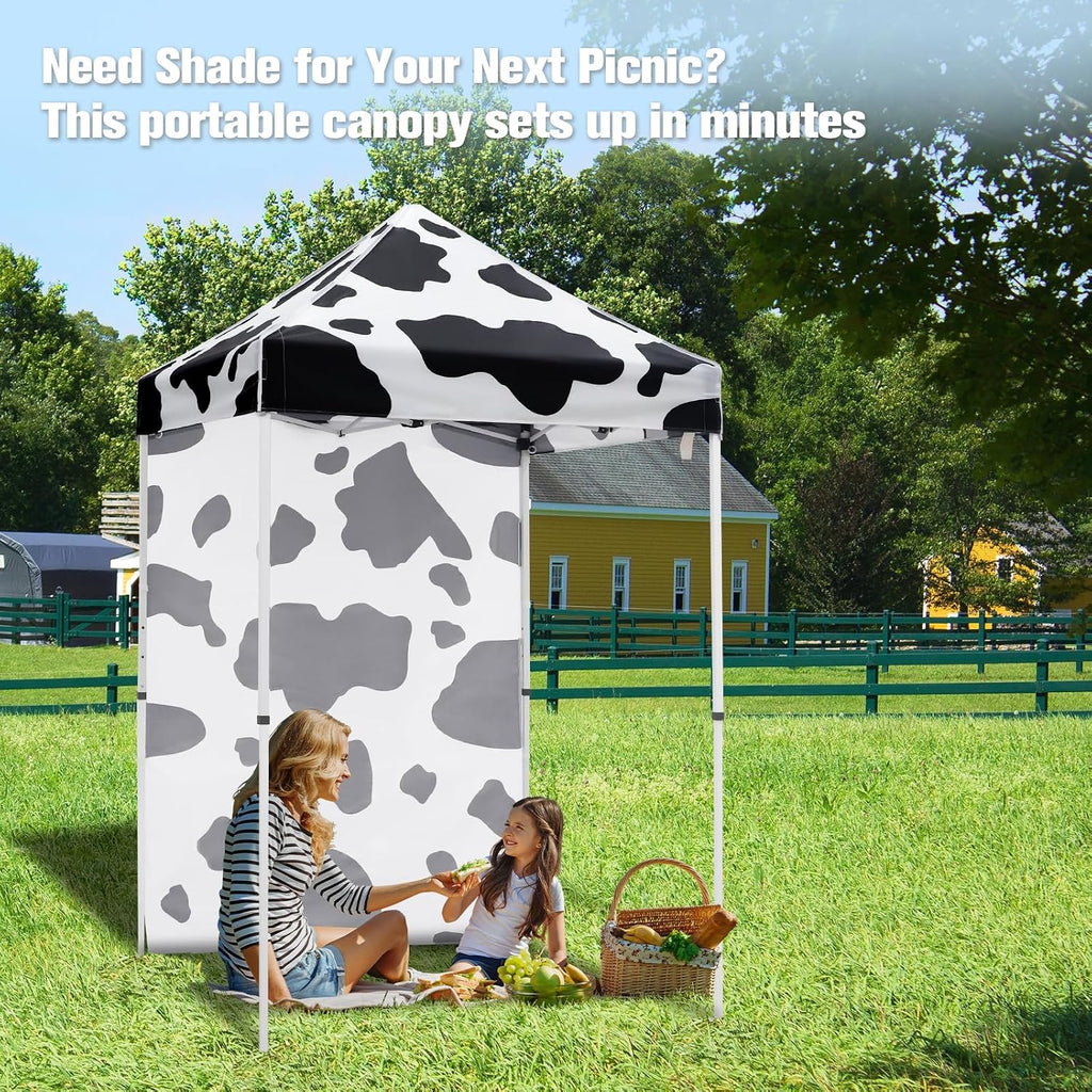 EAGLE PEAK Pop up Canopy 5x5, Outdoor Portable Canopy Tent with One Removable Sunwall, Carry Bag Included, Cow Print