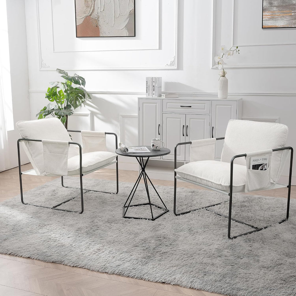 Kaimei 2 Pack White Hanging Armchairs with Armrest and Storage Pockets, Plush Cushioned Hanging Chairs for Bedroom, Living Room