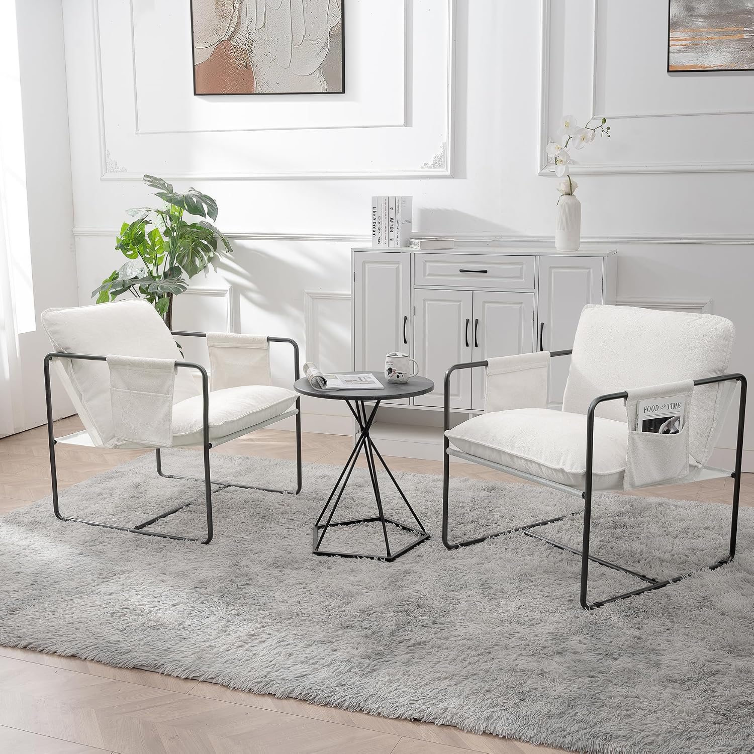 Kaimei 2 Pack White Hanging Armchairs with Armrest and Storage Pockets, Plush Cushioned Hanging Chairs for Bedroom, Living Room