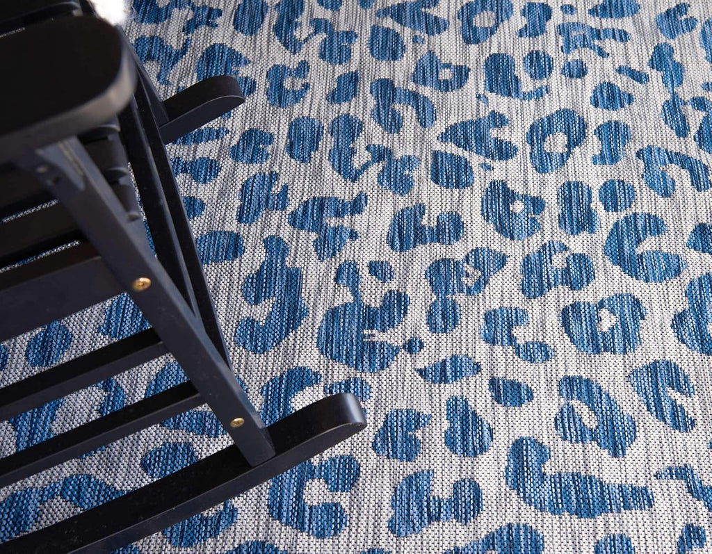 Unique Loom Outdoor Safari Collection Area Rug - Leopard (9' x 12' Rectangle, Blue/ Gray)