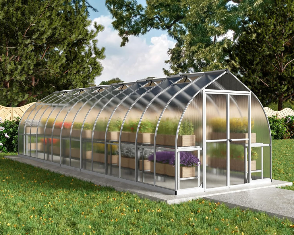 Palram - Canopia Bella Greenhouse Kit, 8x28, UV Protected, Wind & Weather Resistant, Polycarbonate Panels with Twin Glazing, Maintenance Free Outdoor Garden Walk-in Green Structure, 5 Year Warranty